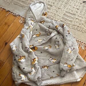 Cozy Cat Print Hooded Blanket Sweatshirt large cozy